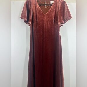 NWOT Revelry Reese Velvet Belted Ruffle Sleeve Dress Terracotta Orange Brown XS